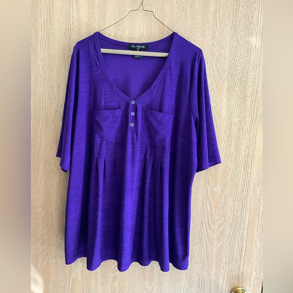 Lisa Rinna Collection Deep Purple V-Neck Blouse